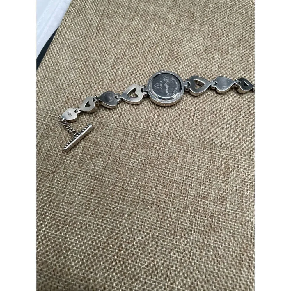 Brighton Vintage Silver Heart Charm Bracelet Watch Adjustable Toggle Working